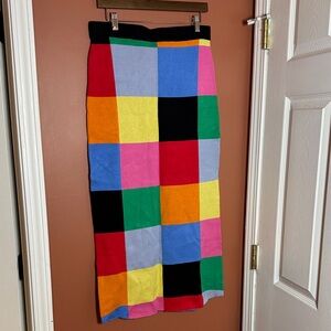 Burnt Toast Colorblock Checkered Knit Midi Skirt - Multicolor